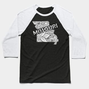 Mandala art map of Missouri with text in white Baseball T-Shirt